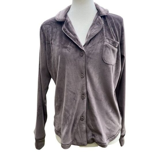 SKIMS Velour Sleep Top In Amethyst Button-Up Pajama Top Size XXS Brown - Picture 2 of 12